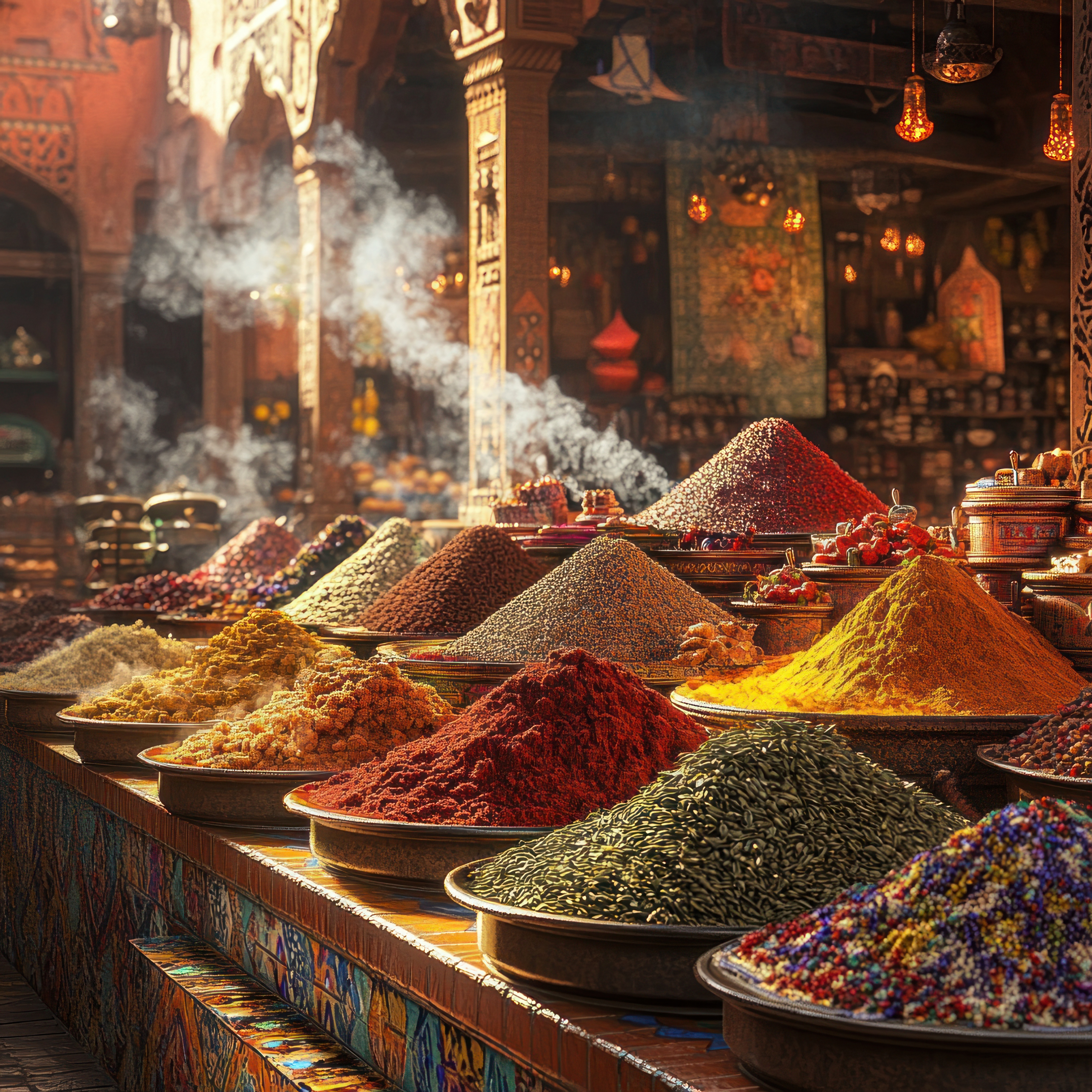 A Vibrant Display of Colorful Spices in a Market Illustration